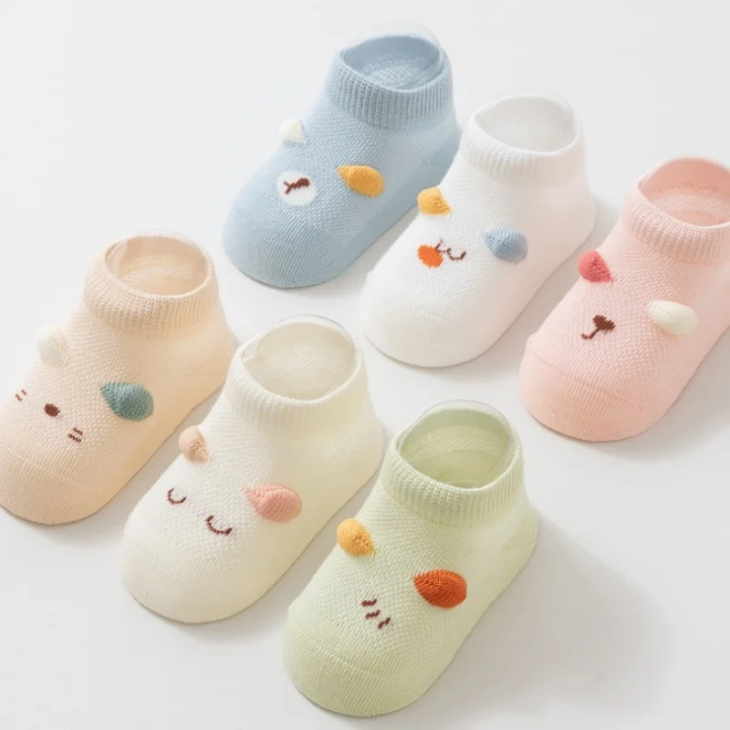 

Детские носки-тапочки для мальчиков и девочек, весенне-летние, тонкие, с мультяшным рисунком, сетчатые, короткие, милые, хлопковые, противоскользящие, для малышей