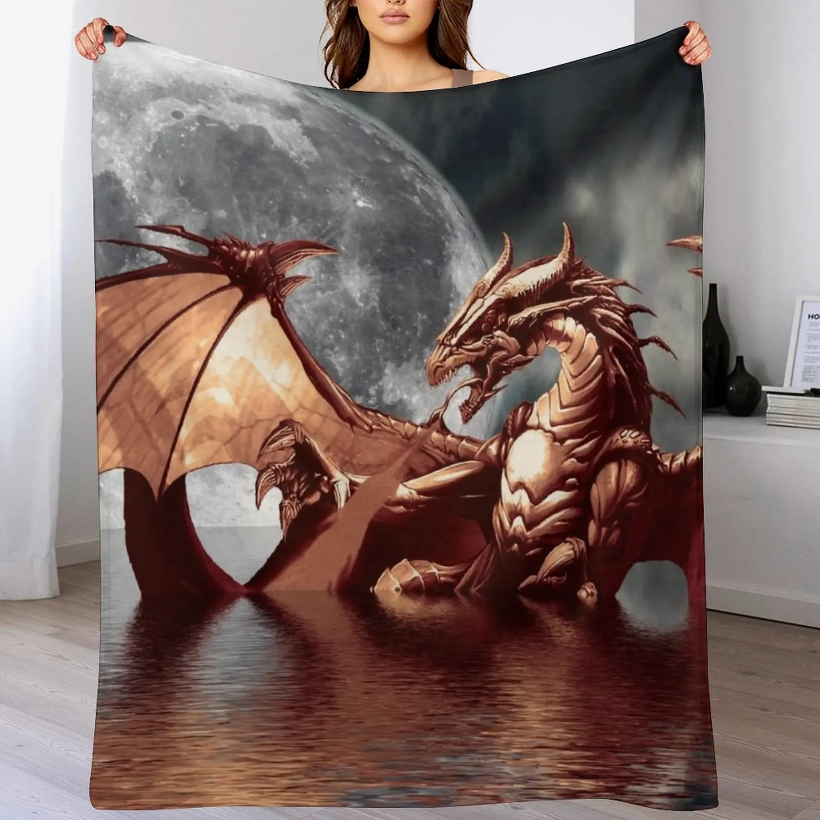

Dragon Moon Fantasy Art Design Throw Blanket Thin Soft Blanket for Summer Night Sleeping