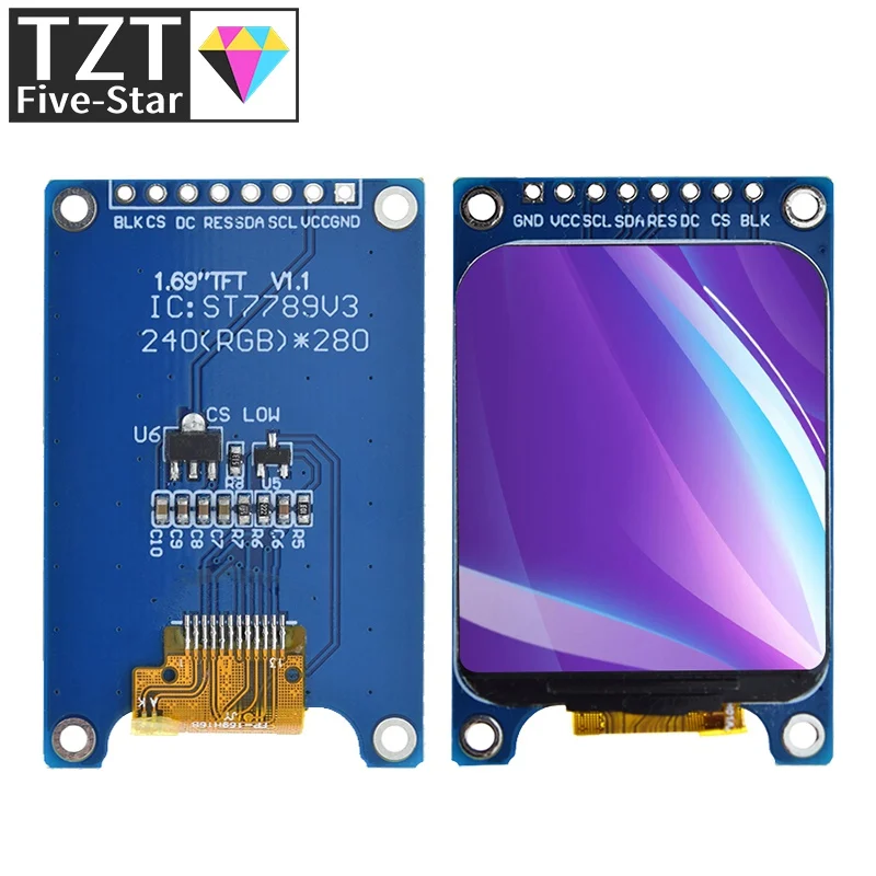 

1.69 Inch 1.69" Color TFT Display Module HD IPS LCD LED Screen 240X280 SPI Interface ST7789 Controller For Arduino