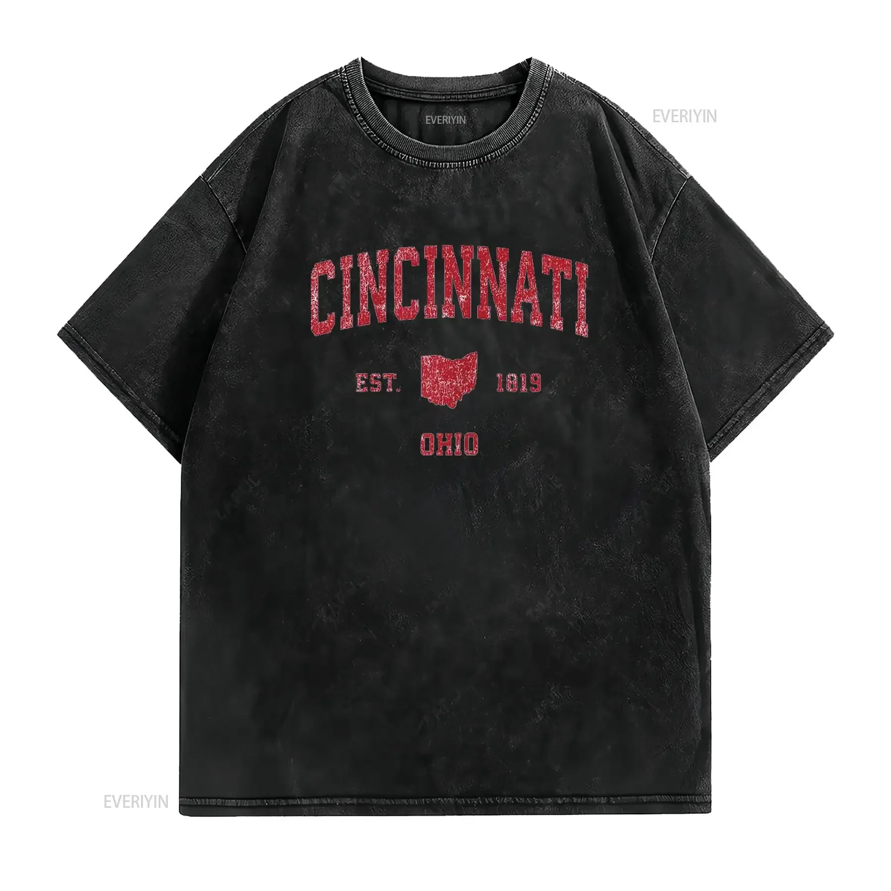 Cincinnati Ohio OH Vintage Sports Design Red Print T Shirt vintage Washed Unisex Top For Everyday Wear Breathable Comfortable