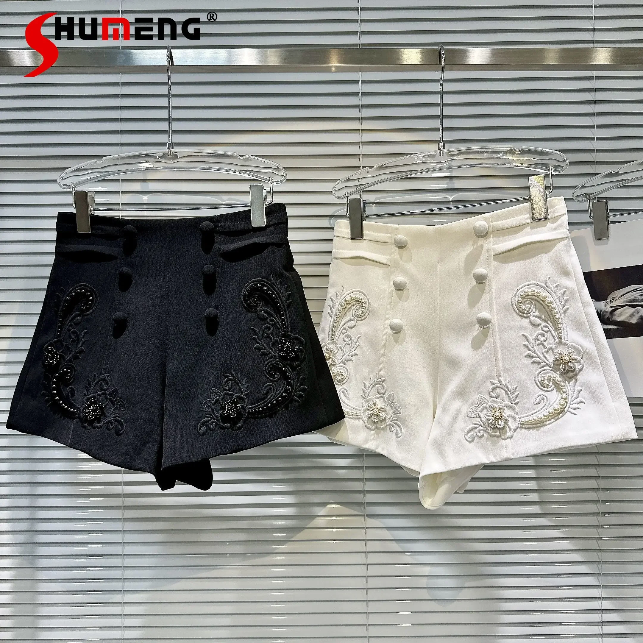 

Модные женские осенние новые шорты 2023 в стиле ретро с жемчужной вышивкой бисером темпераментные женские универсальные короткие брюки