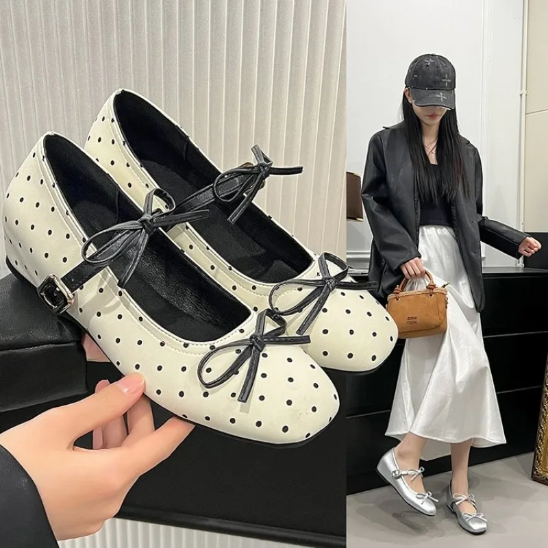 Women Ballet Shoes Concise Round Toe Ladies Shoes Eelgant Party Dress Internal Elevation Mary Jane Shoes