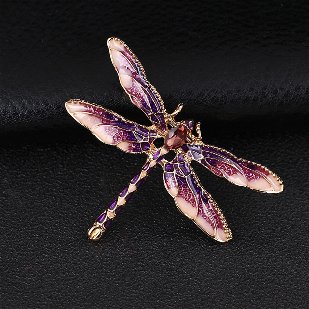 Exquisite Simulation Dragonfly Brooch Crystal Metal Lapel Pins for Women Sweather Shawl Shirt Fashion Jewelry Accessories Gift