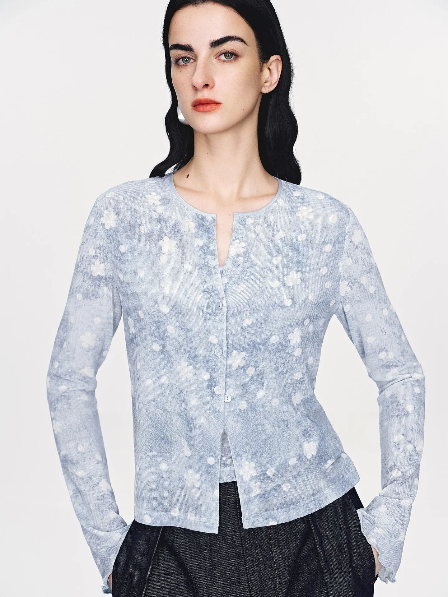 

RoseLingLing Vintage Original Floral Print Elastic Strap Vest Cardigan Set Women's Knittedwear Polyester Fiber Long Sve