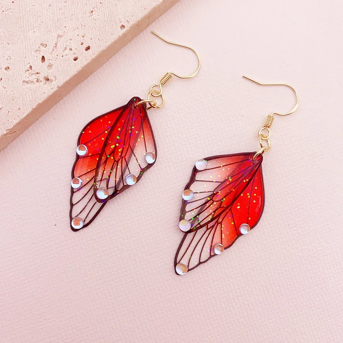 Minar Fairy Clear Gradient Color Resin Wings Dangle Earrings für Damen Großhandel Kupfer Strass Schmetterlingsanhänger Ohrring