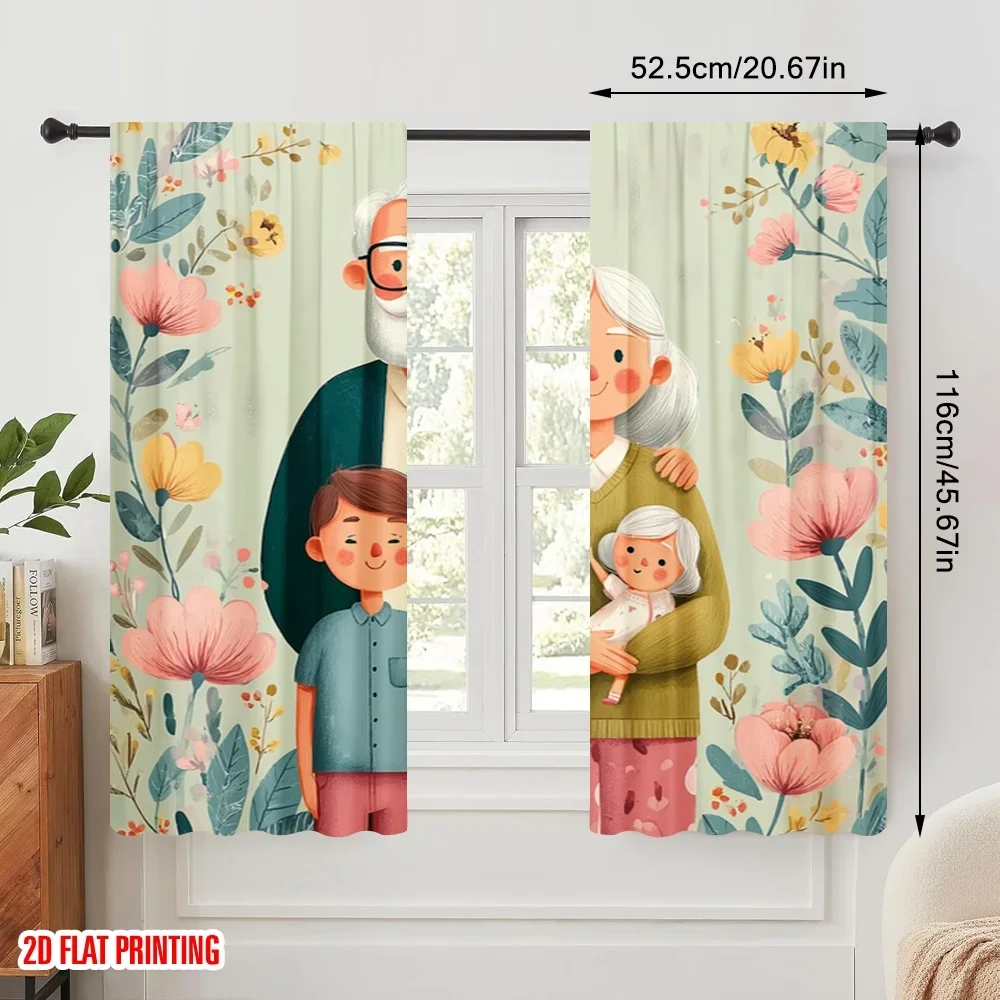 2pcs,2D plane printing Creative Curtains Grandparents' Day Party Versatile 100% Polyester (without rod) Decorations Inside Ldeal