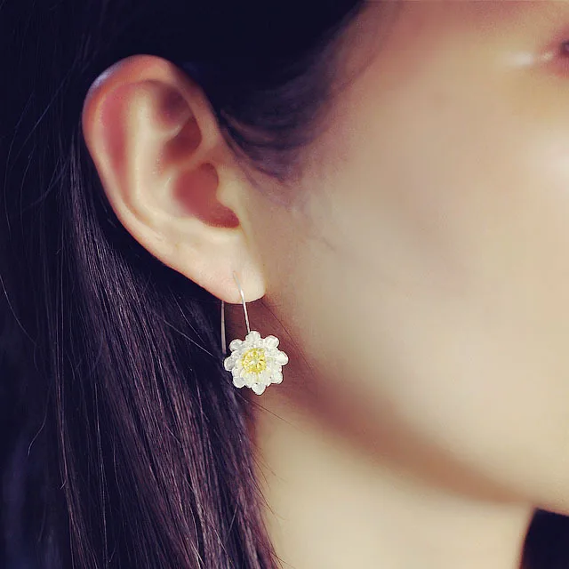 Korean Original Designer Long Lotus Flower Earrings for Women Luxury Quality Jewellery Accesories Pendientes Wholesale