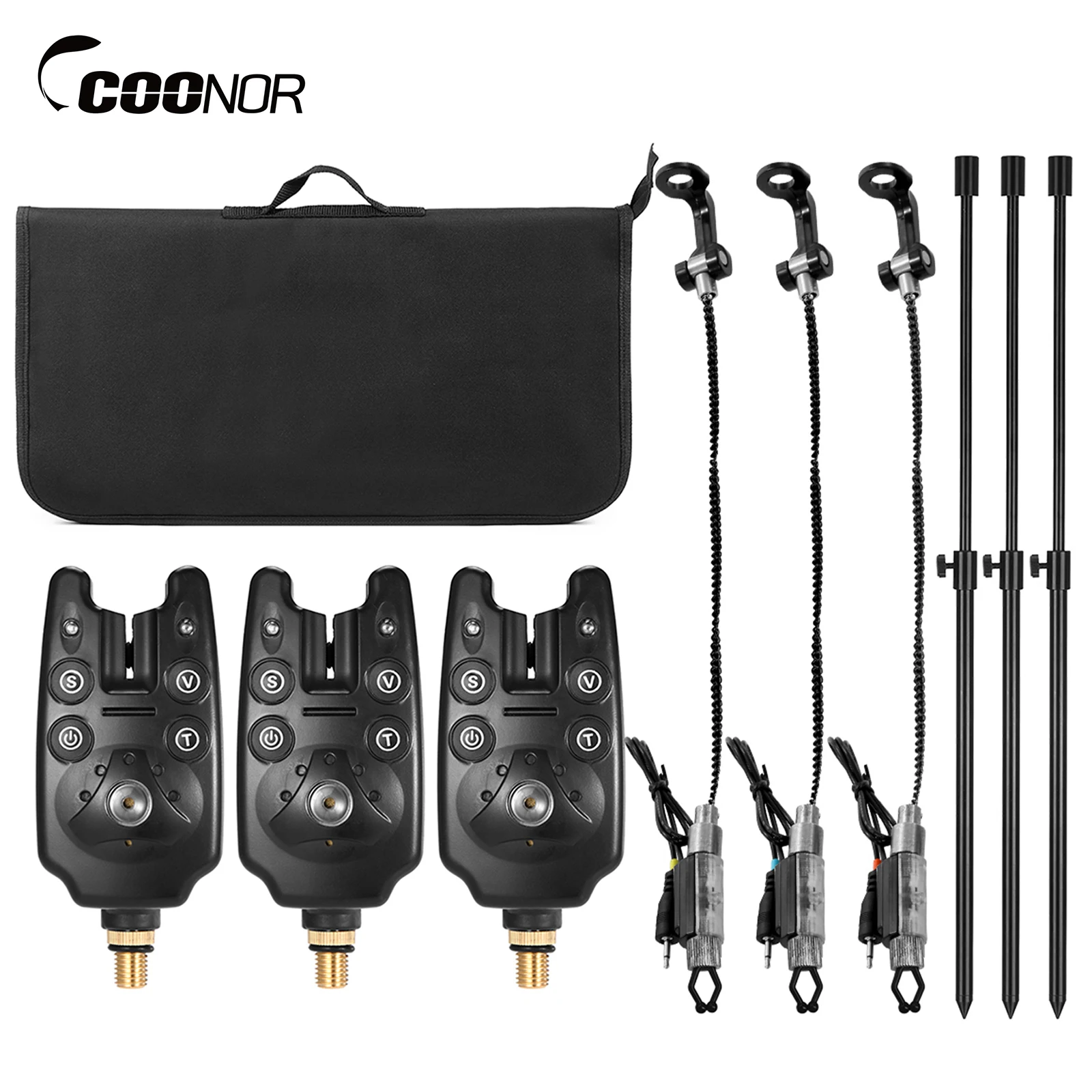 Coonor Fishing Bite Alarms Fishing Banksticks Swingers Set with Padded Fishing Tool Bag Carp Fishing Accessories 2024 New