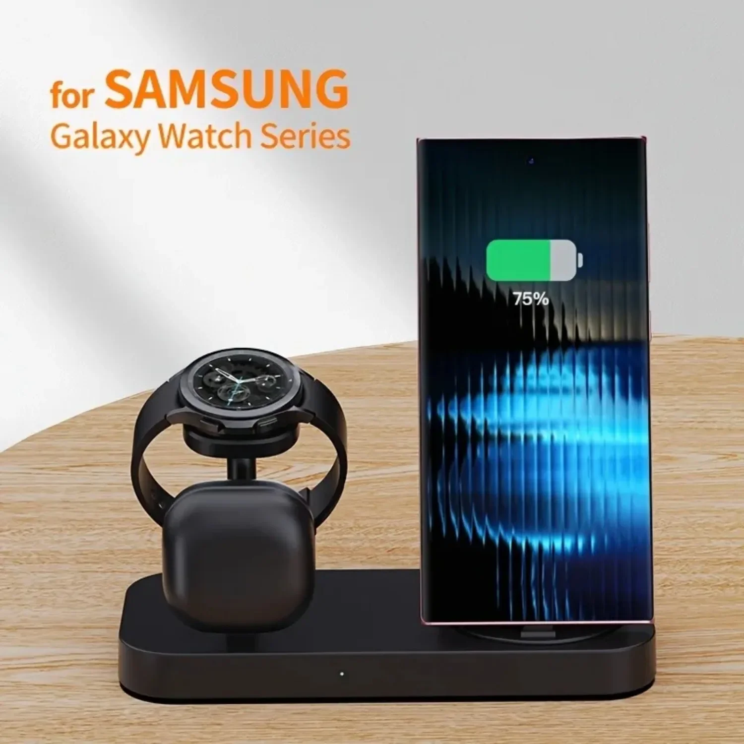Kabelloses Ladegerät 3-in-1 Schnelle Kabellose Ladestation für Samsung Galaxy S26 S25 S24 S23 S22 Watch Ultra 9 8 7 6 Ohrhörer – Detail 1