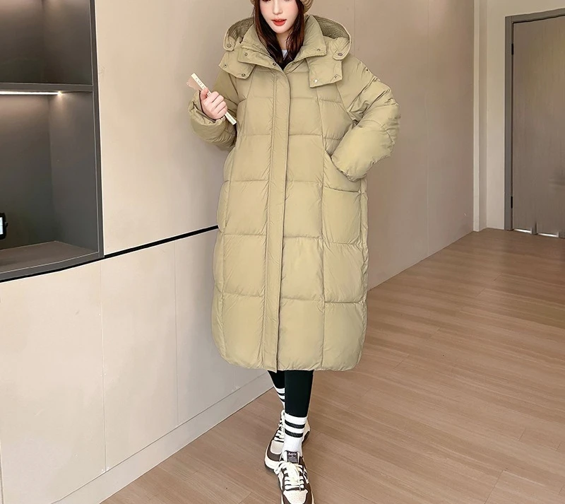 

Зимнее утолщенное длинное свободное хлопковое пальто больших размеров выше колена, модное новое стильное теплое женское пальто с капюшоном