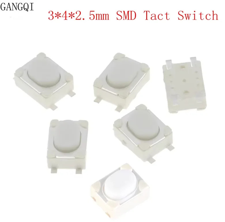 100PCS/LOT 3*4*2.5mm SMD Tact Switch 4 Pin Touch Micro Switch Push Button Switches 3x4x2.5H White Button Car Remote Key Button B