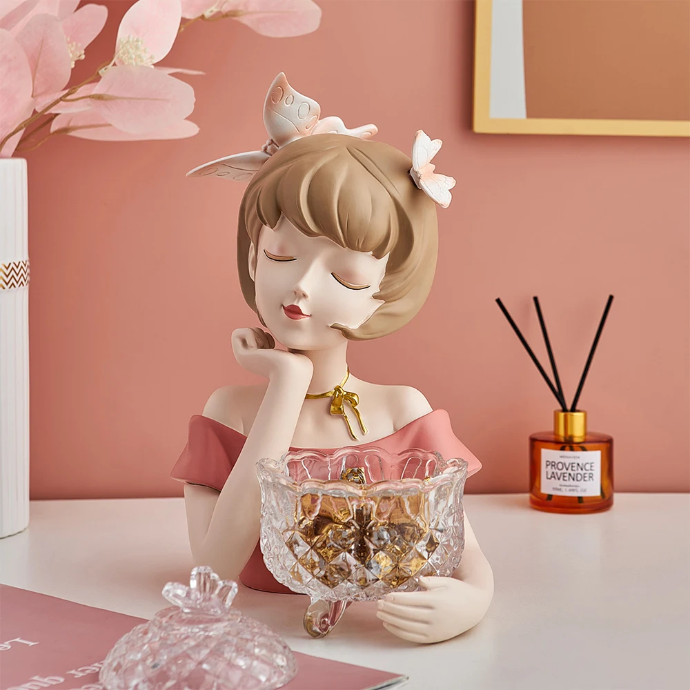 

Cute room decoration resin crafts girl glass jar storage ornaments