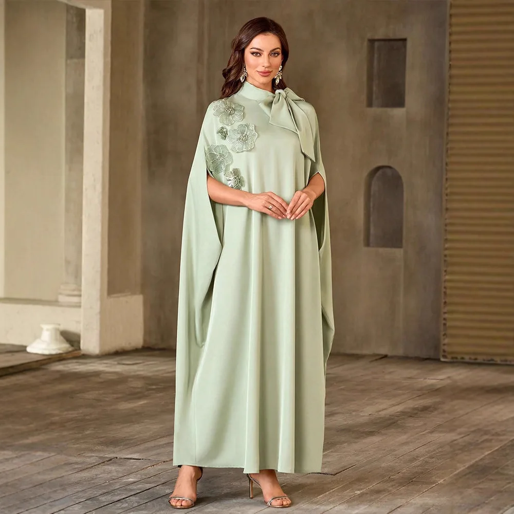 Neue Eid Mubarak Muslimische Frauen Bowknot Maxi Kleid Abayas Lose Dubai Türkei Kaftan Ramadan Jalabiya Kaftan Party Kleider Arabischen Robe