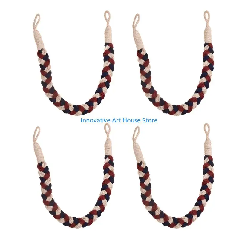 E1PC Indoor Curtain Holdbacks Set of 4 with Multicolor Braided Rope Design
