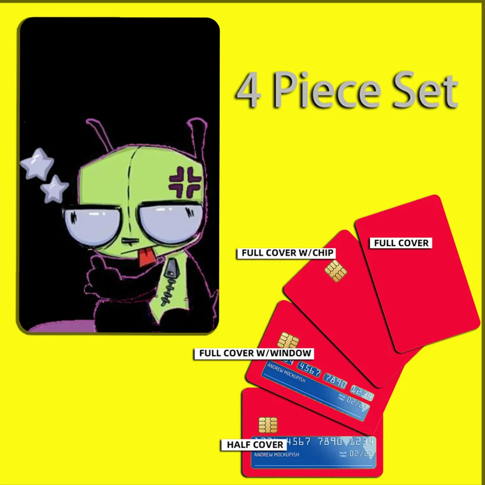 Cartoon I-Invader Zim Stickers For Debit Bank Credit Cards Metro Bus Pass Sticker Decoration Cover 4PCS Card Skin