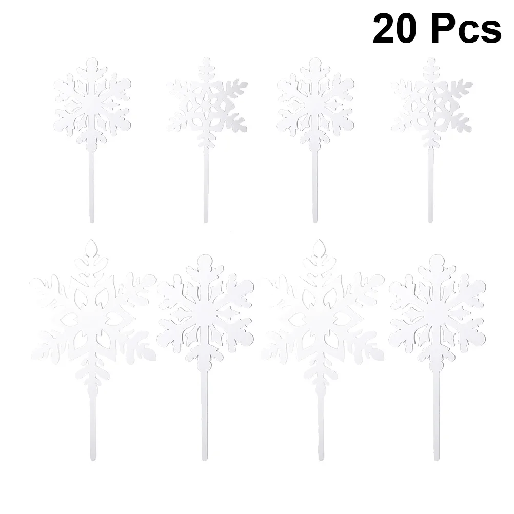 

20 Pcs Snowflake Cake Insert Cupcake Topper Christmas Decorations Ornament Toppers Hat