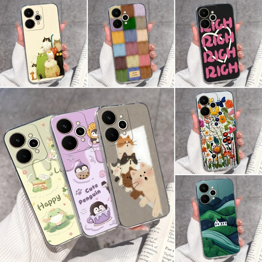 

Роскошные чехлы для телефонов Realme 15, 14, 12, 5G, защитная пленка для экрана с милыми кошачьими узорами, прозрачный противоскользящий прочный противоударный корпус из ТПУ