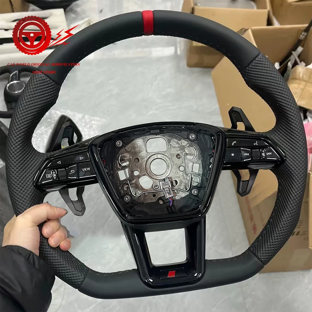 

For Audi A6 A7 C8 upgraded black leather steering wheel with shift paddles, automotive accessories