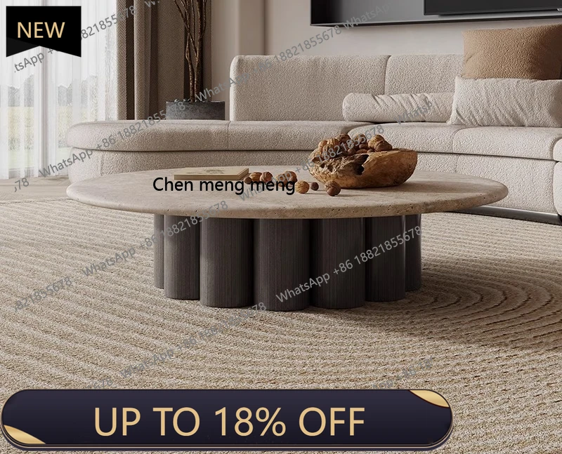 

P178 Italian Style Light Luxury Marble Coffee Table Set Wabi-Sabi Style Small Apartment Round Modern Minimalist