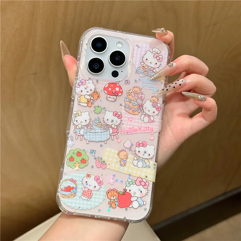 ハローキティ きのこ型 可愛いスマホケース iPhone 16 Pro 15 14 Pro Max用 チェーン付き カワイイ漫画風ケース