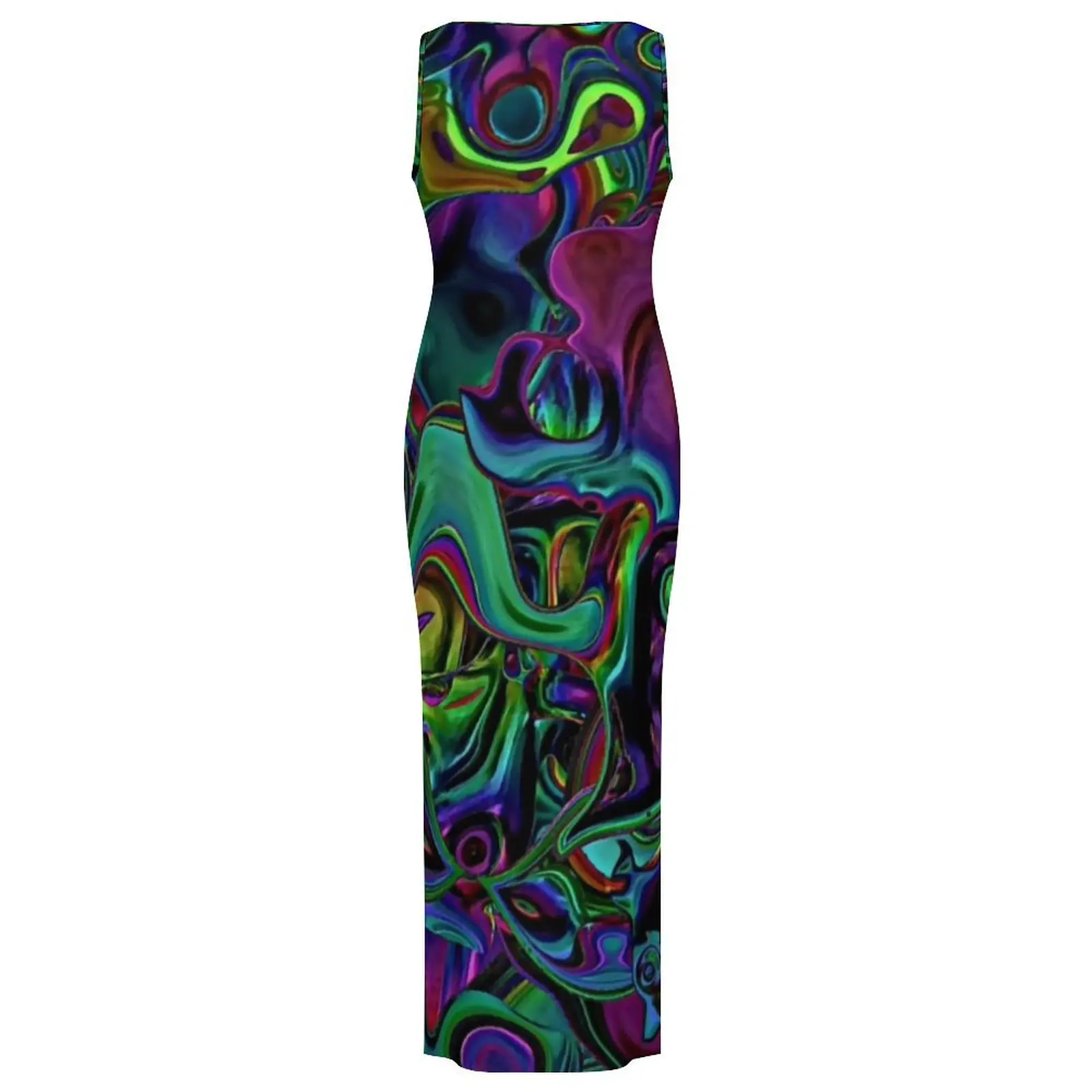 Abito aderente liquido colorato Abito estivo con design astratto in marmo Abiti maxi casual Abito da strada dal design senza maniche da donna