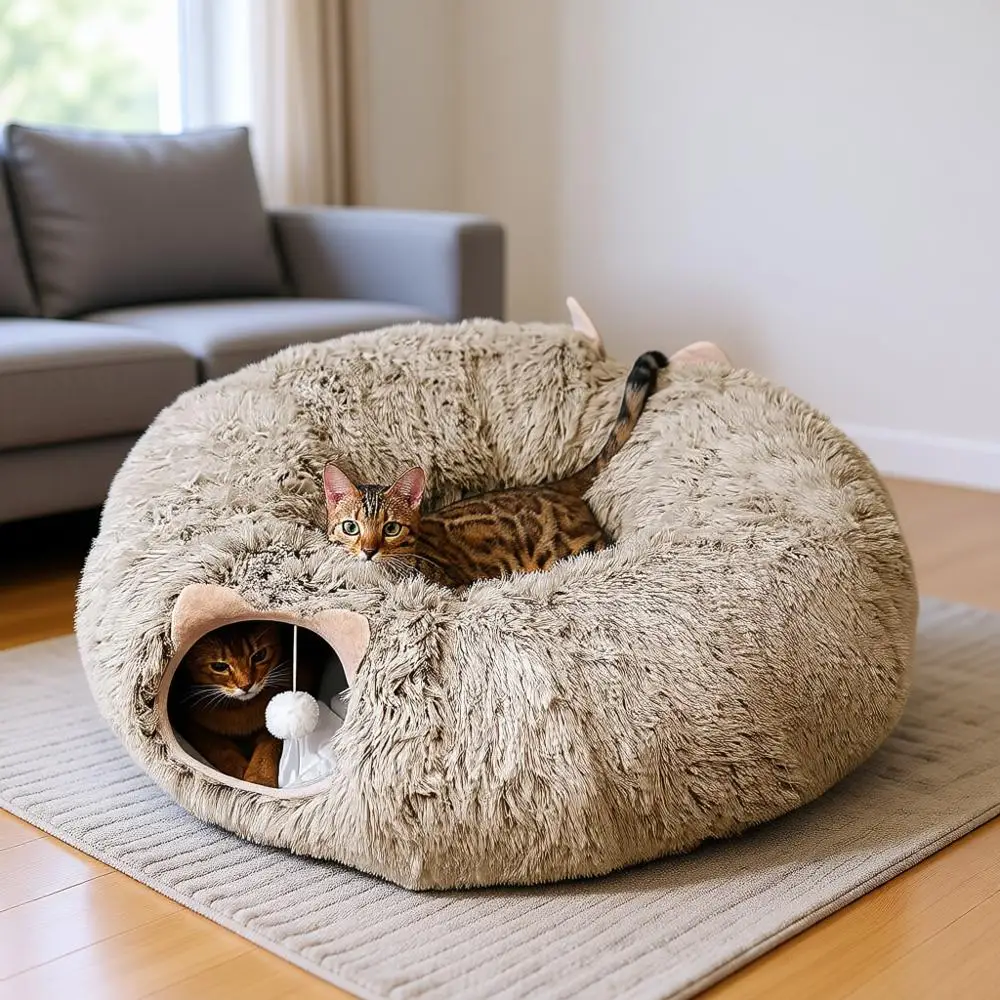 

Многофункциональный игровой тоннель-убежище для кошек и кроликов: пещера-пончик для маленьких, средних и крупных котят, кроликов, кротов