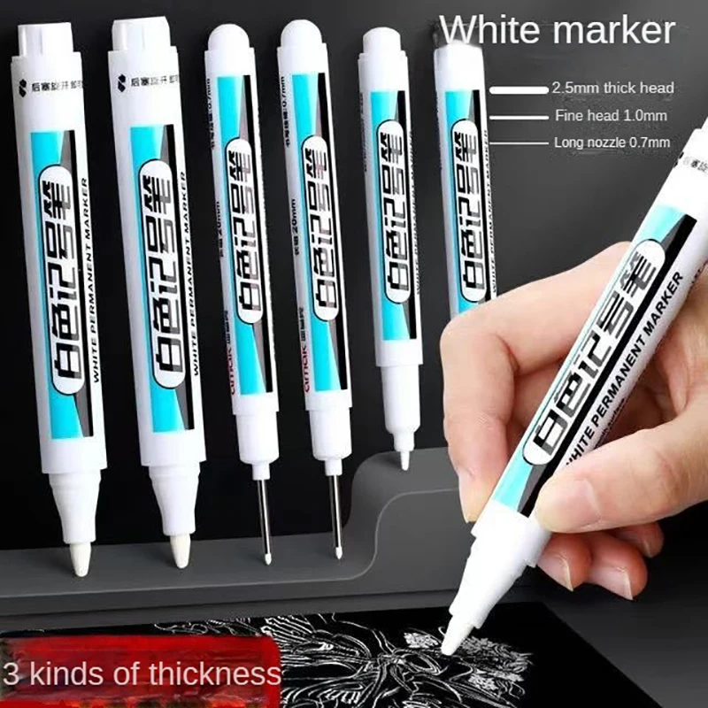 1/3Pcs White Permanent Marker Pens 0.7/1.0/2.5MM Paint Markers For Wood Rock Plastic Leather Glass Stone Metal Art Supplies