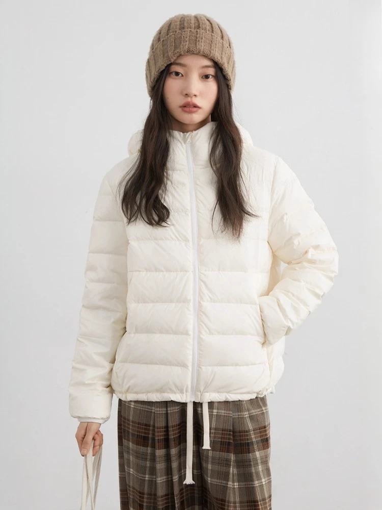 CHIC VEN-abrigos de plumas para mujer, chaquetas coreanas informales con diseño de tira sólida, chaquetas de pato blancas con capucha, ropa femenina para Otoño e Invierno 2025