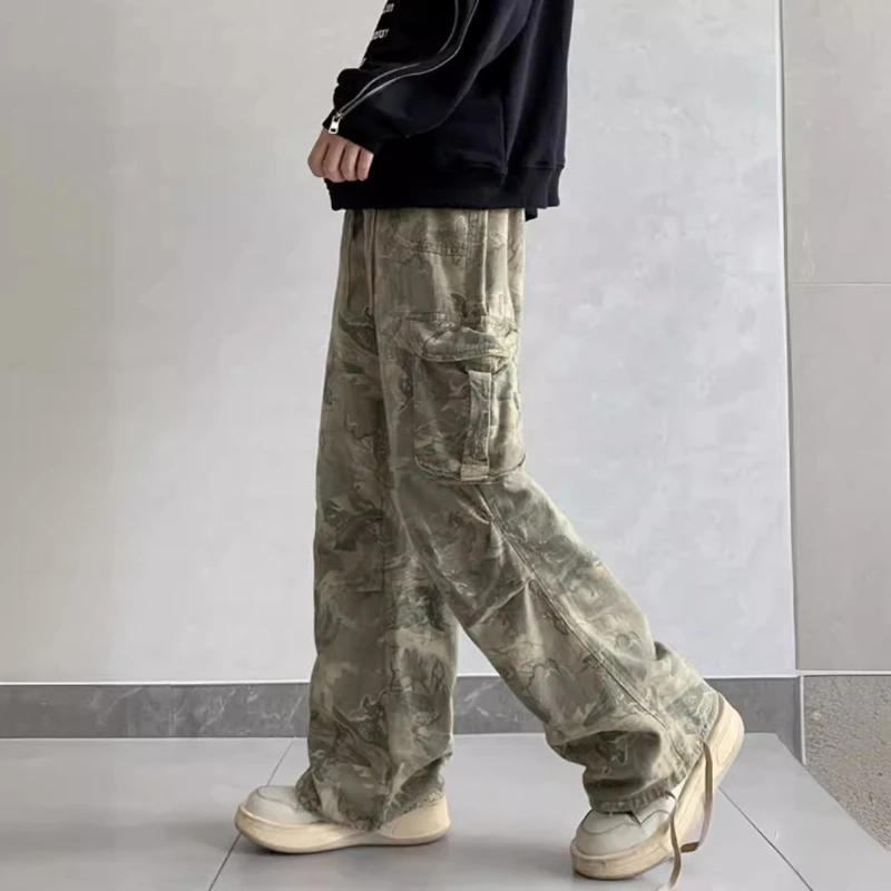 OIMG Y2K Fashion Multi Pockets Camouflage Baggy Cargo Jeans Pants For Men Clothing Korean Casual Women Long Trousers Ropa Hombre