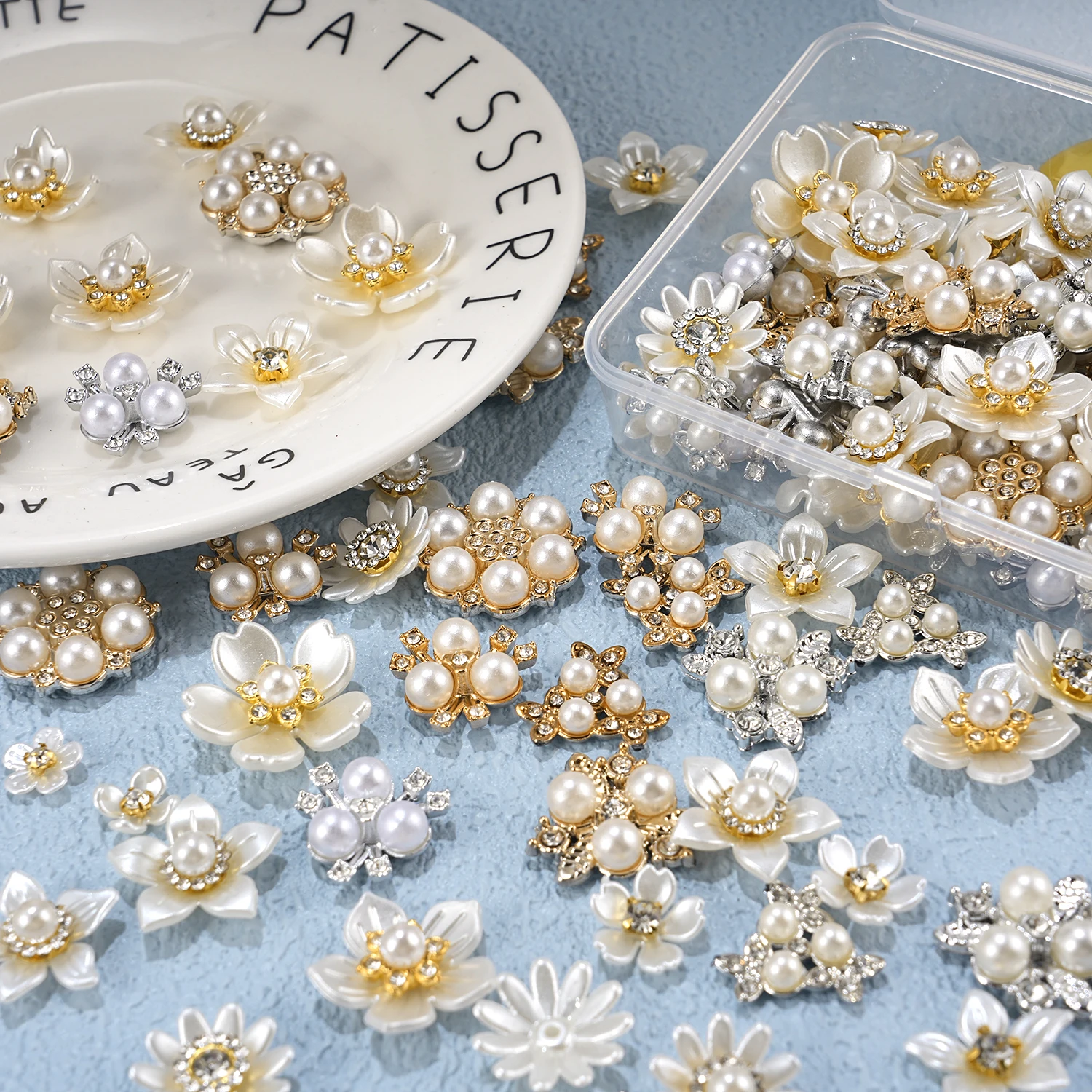 2025 nuevo 2cm 50/57 Uds con flor de perla de diamante, botón de diamante de imitación sombrero decoración de ropa accesorios de costura, manualidades DIY