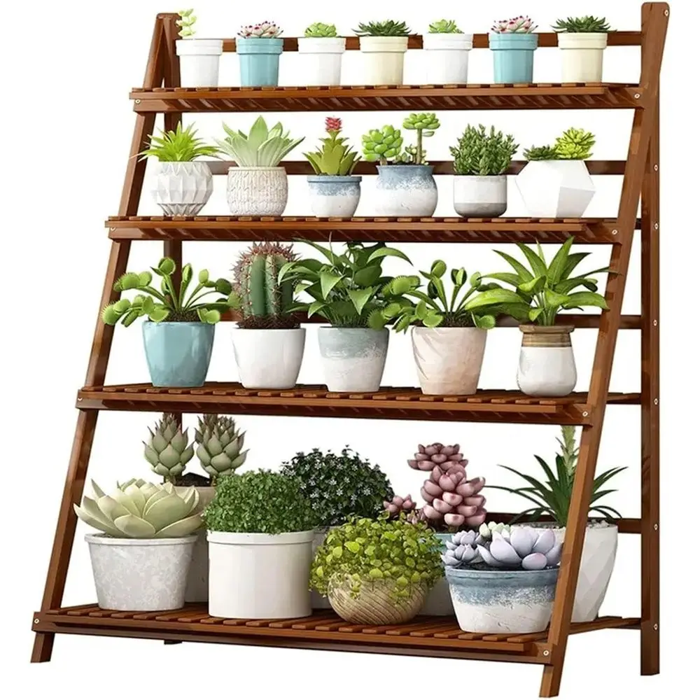 

Деревянная 4-ярусная подставка для растений с лестницей - складная уличная внутренняя полка для балкона, гостиной и сада длиной 100 см)