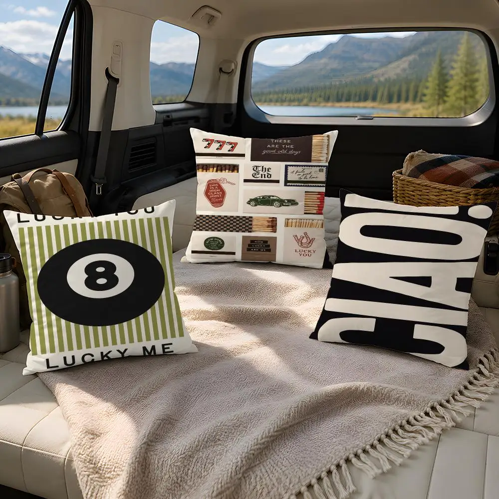 Lucky Eight Ball Matchbox Ciao Cushion Cover Plush Fabric Soft Double-Sided Printed Sofa Warm Winter Home Gift Pillow Cover