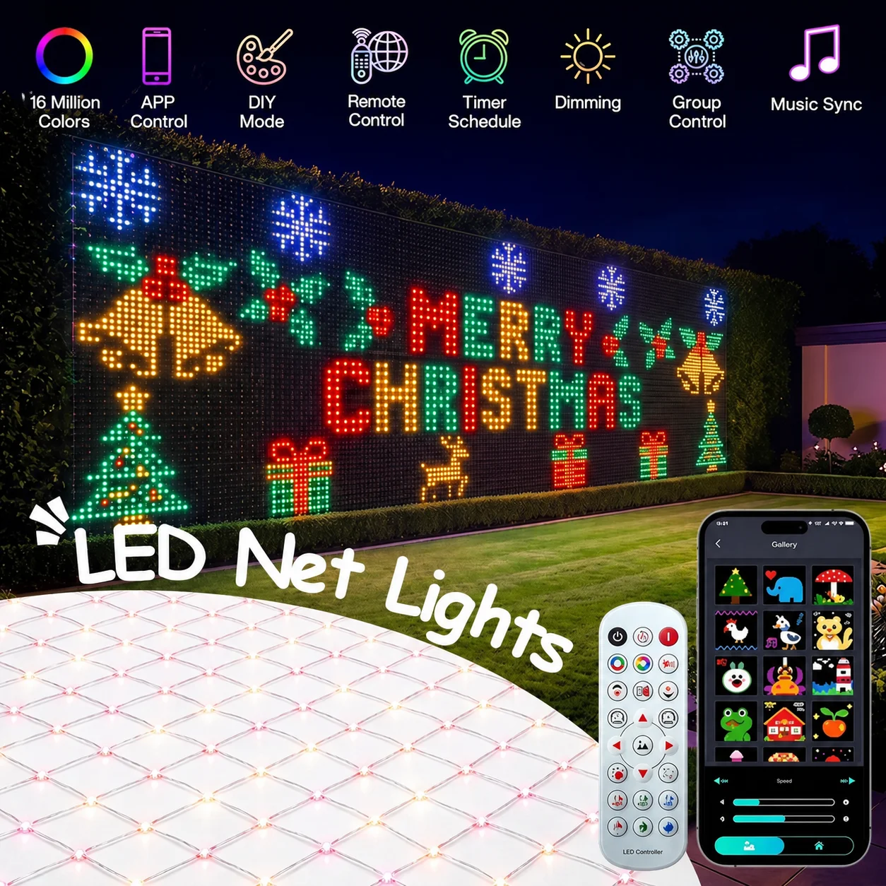 Outdoor Lighting Grid Screen - Luzes de Rede LED RGBIC para