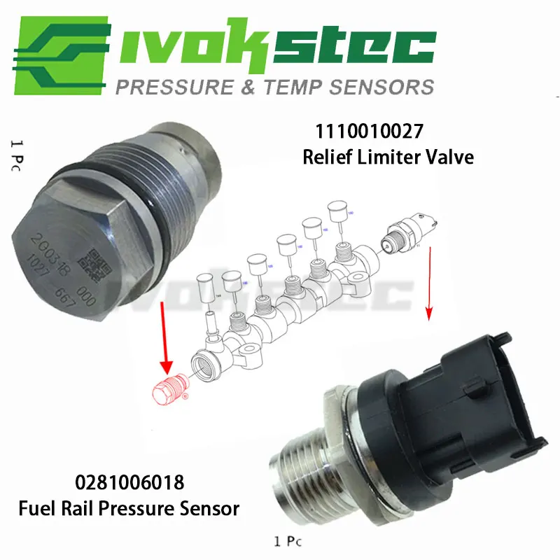

OE# 1110010027 0281002846 Fuel Rail Pressure Sensor + Relief Limiter Valve for FIAT IVECO RENAULT