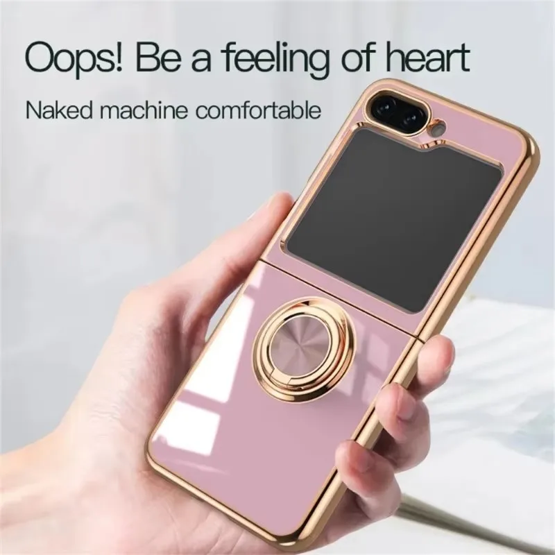 Slim Shockproof Electroplating Magnetic Ring For Samsung Z Flip 7 6 5 4 3 5G Kickstand Soft Silicone Case Protective Phone Cover