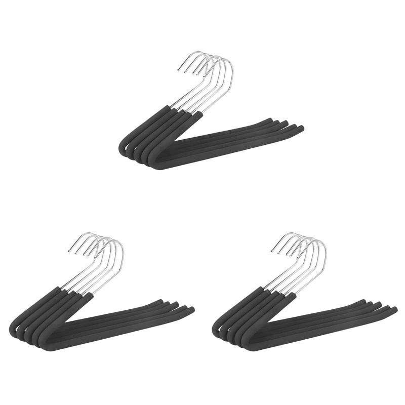 Open End Trouser Hangers Slack Pant Hanger With Non-Slip Foam Coated Black 15-Pack