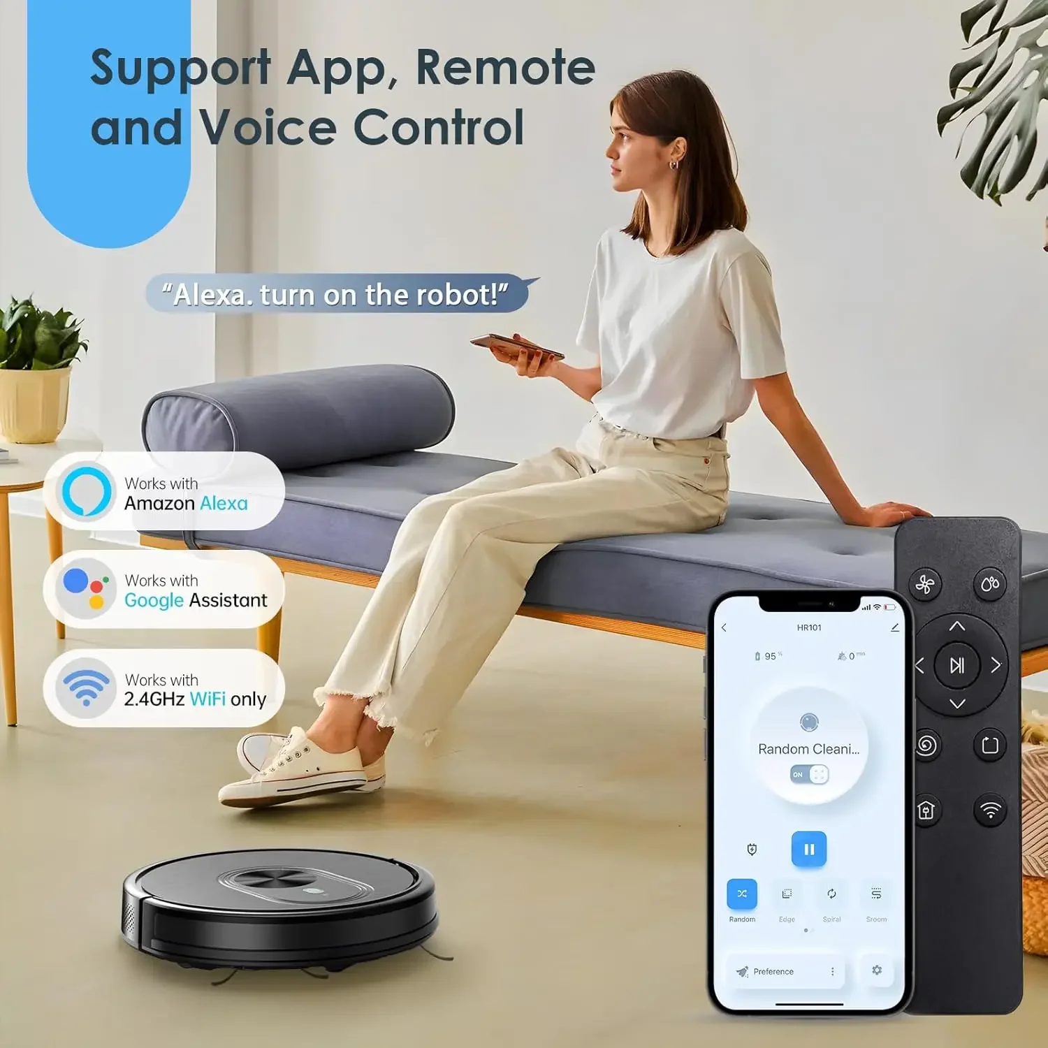 Vacuum and Mop Combo, 2 in 1 Mopping Robotic Vacuum with Schedule, App/Bluetooth/Voice, Max Suction 3200Pa, Self-Charging Robot