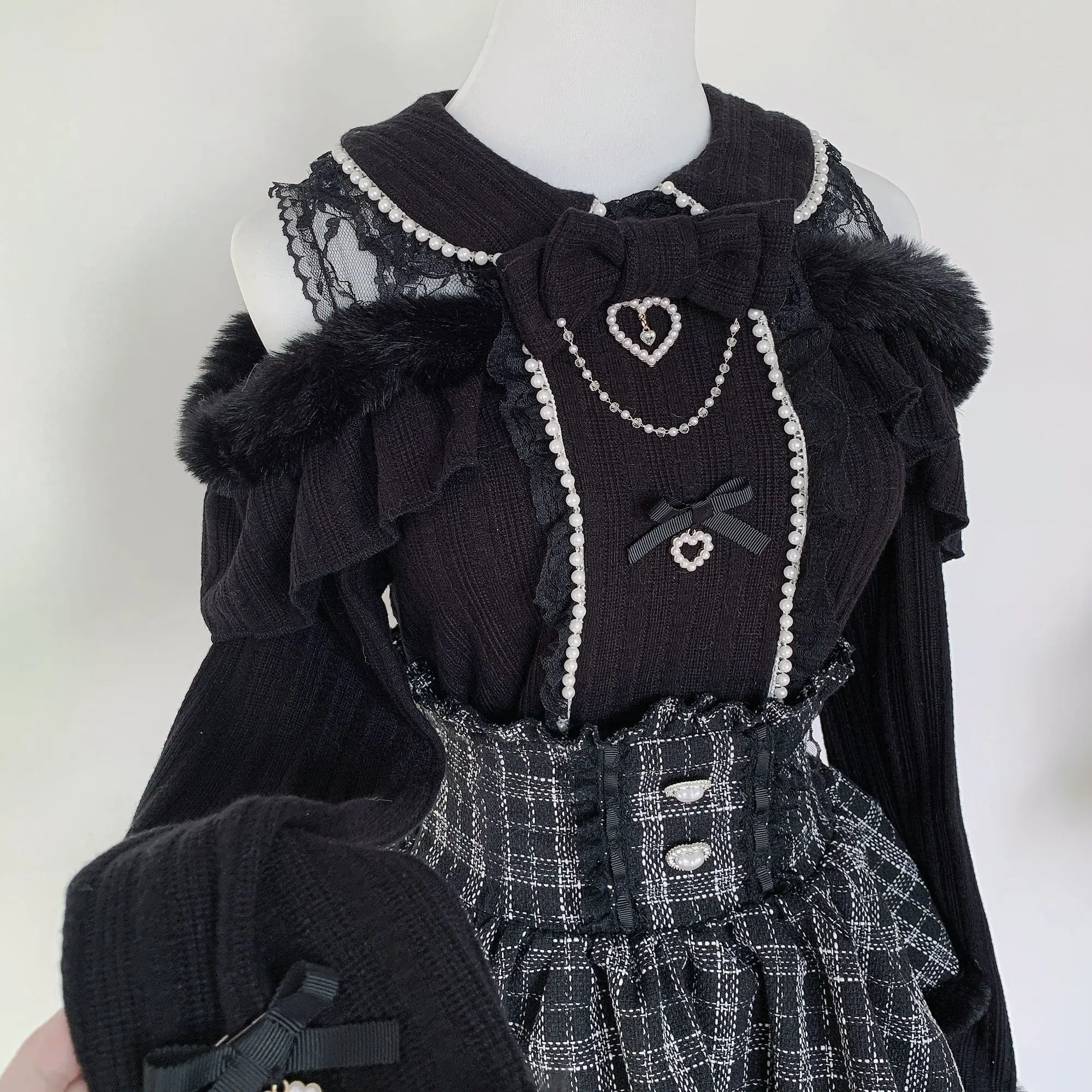 Japanese Style Mine Series Mass Production Sweaters Ladies Lolita Top Womens High Waist Black Plaid Skirt Autumn and Winter New