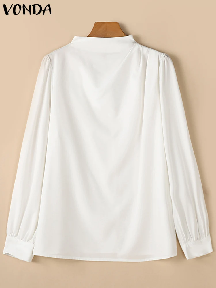 

2025 Autumn Turtleneck Tops Women Solid Long Sleeve Office Blouse Work Wear Commuting Ruffled Party Shirts Plus Size VONDA
