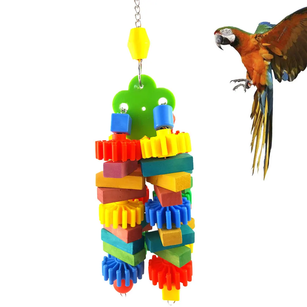 Bird Block Playground for Parrots Safe Non Toxic Bright Colors Promotes Chewing Climbing Skill Development Hanging Cage