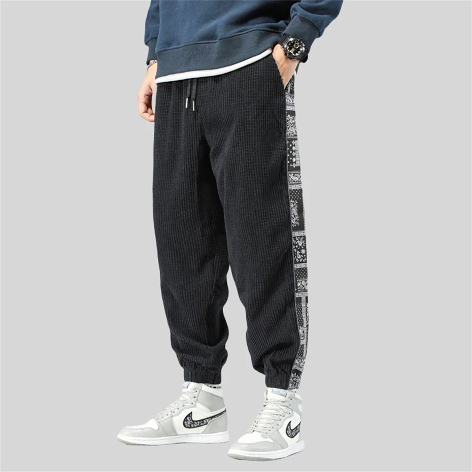 

Plus Size Corduroy Pants Men Print Patchwork Sweatpants Men Joggers Pant Loose Casual Trousers Autumn Winter Japan Style