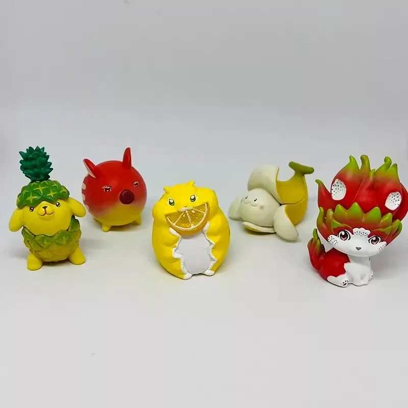 Stasto Original Kawaii Gashapon Figure Anime Fruit Fairy Lemon Hamster Pineapple Figurine Cute Capsule Toys Miniature Kids Gift