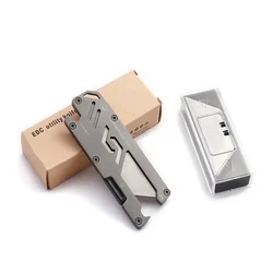 Stainless Steel EDC Folding Utility Knife Multi-function Paper Cutter Manual Knife Bottle Opener Wrench for Camping Hiking