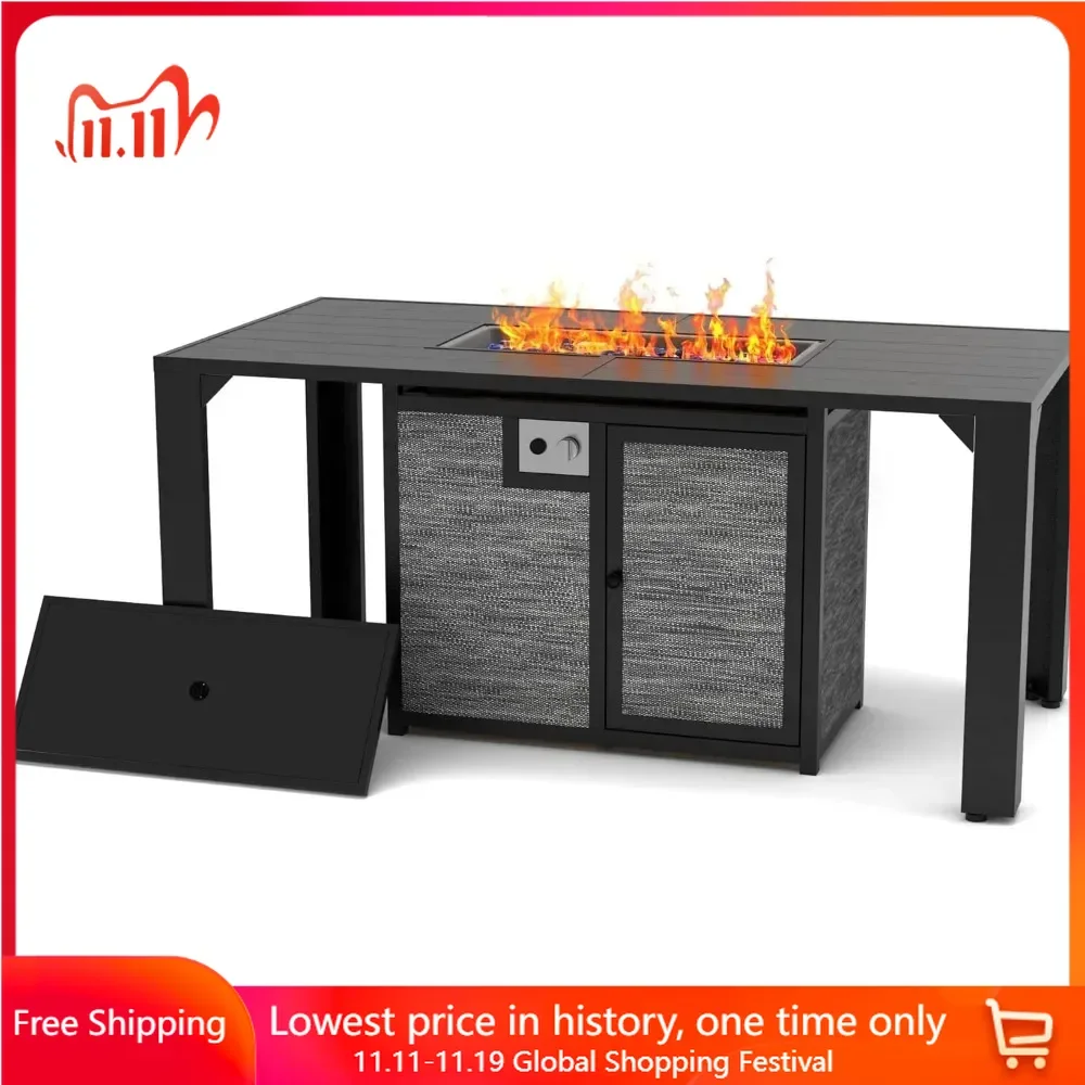 62.5 Fire Pit Table, 50,000 BTU, Smoke-free Burning, Aluminum Rectangular Dining Propane Gas Fire Pit Table