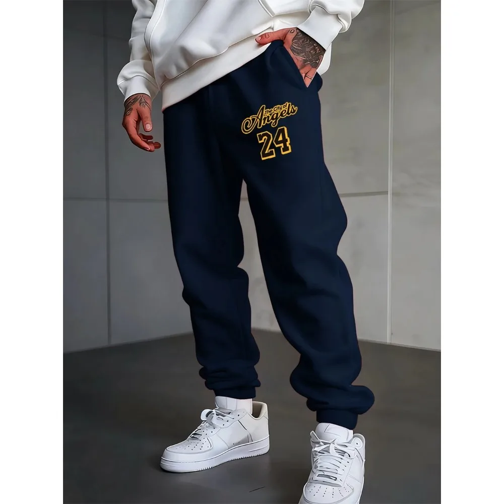 

The City Of Angels 24 Prints Sweatpants Mens Winter Jogger Pants Pocket Fleece Warm Elastic Waist Trousers Basics Loose Clothes