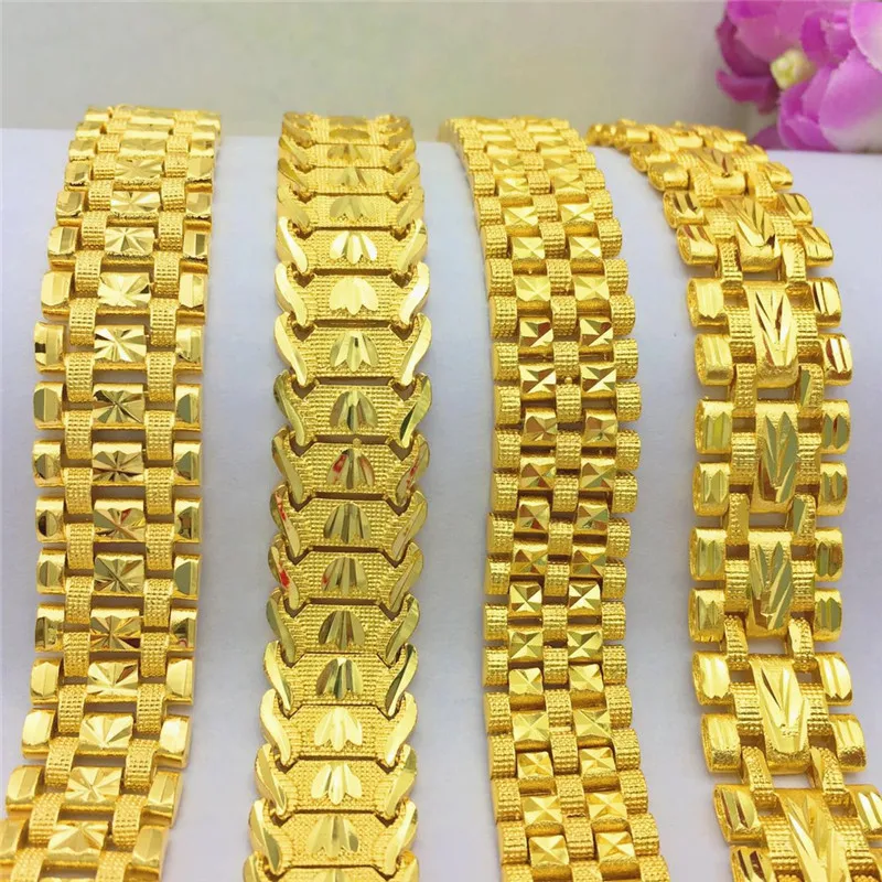 24K AU999 Gold Men's Bracelet with Carved & Split Flower Design - Premium Jewelry for the Modern Gentleman