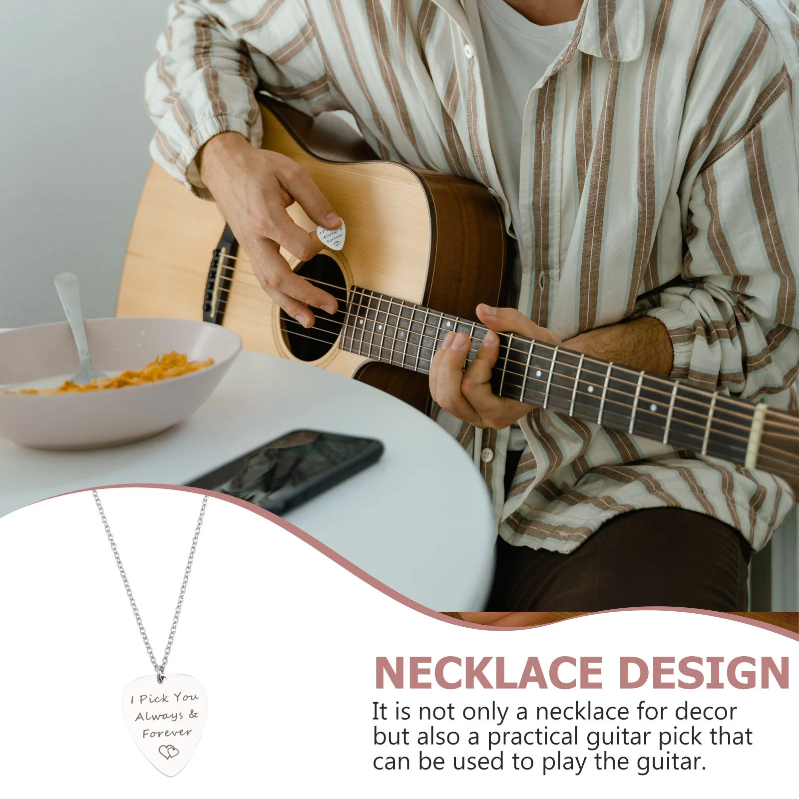 

Practical Stainless Steel Guitar Pick Necklace Bass Pick Pendant for Guitarists Guitar Bass Ukulele Accessory Creative Decor