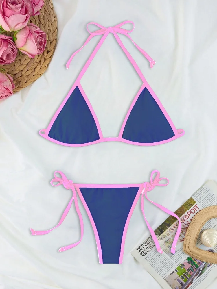 بيكيني النساء ملابس السباحة 2026 جديد الصلبة الرسن البيكينيات مجموعة مثير الدانتيل يصل ملابس الصيف قطعتين بحر ثوب السباحة للإناث
