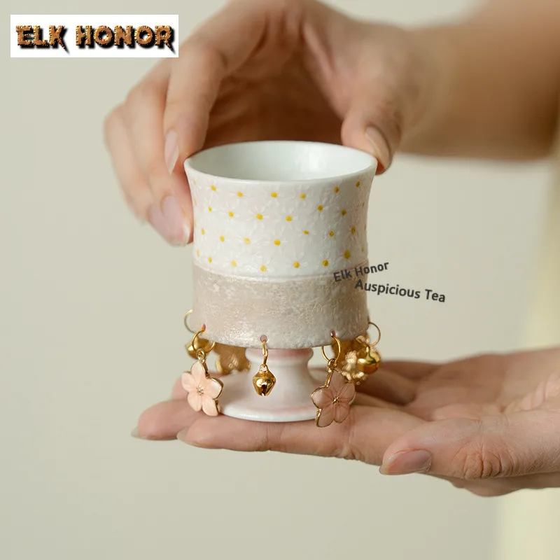 55ml Hand-drawn Little Daisies Teacup Antique Tea Bowl Sample Tea Cup Tea-tasting Meditation Cup Chazhan Master Cups Drinkware