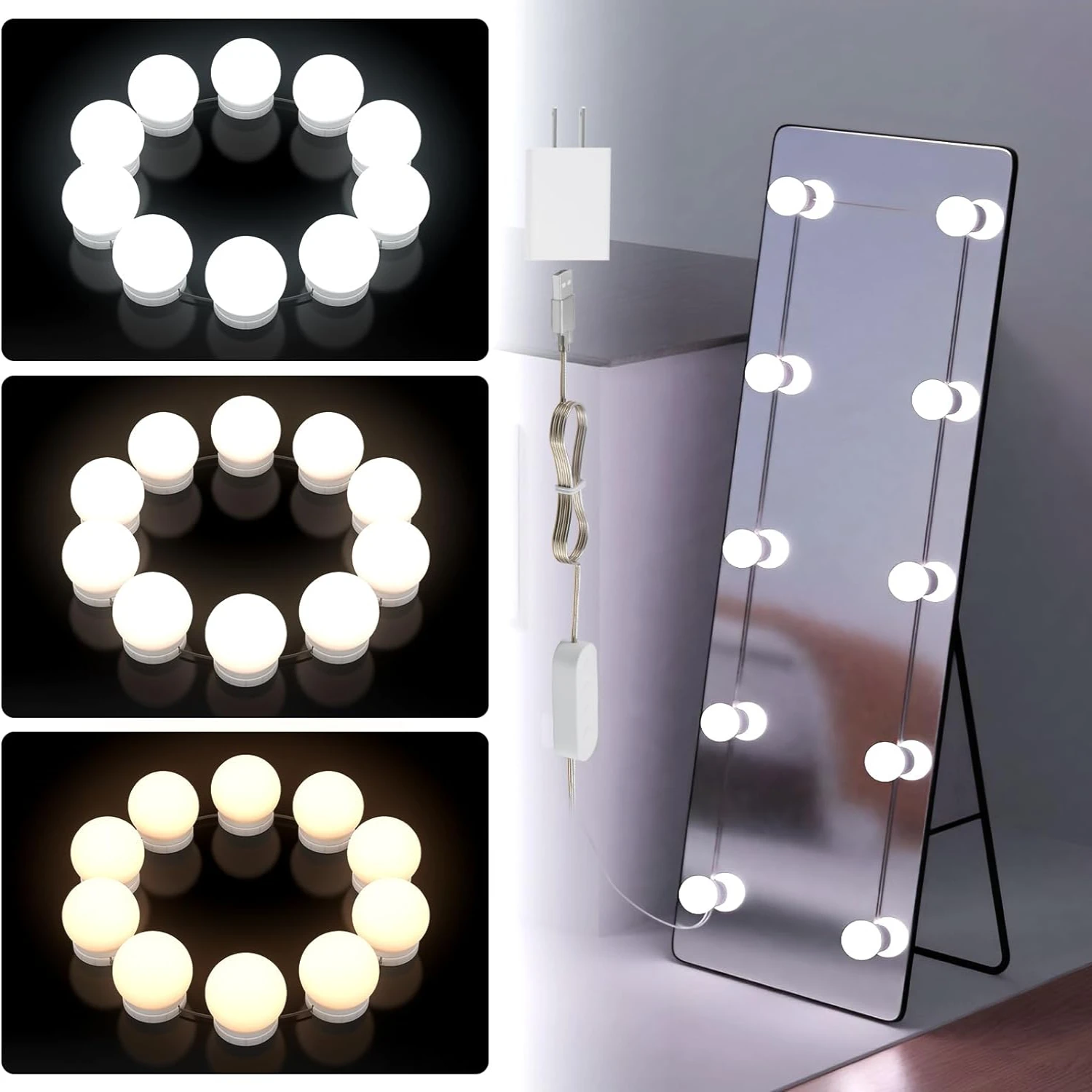 Enhance your makeup routine with this stylish, adjustable, and customizable 10 dimmable LED cosmetic mirror light for the ultima